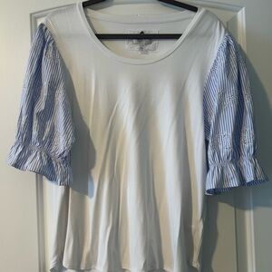 Cupio White Blouse with Blue Striped Sleeves
